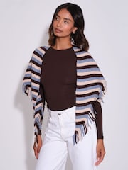 South Beach Brown Knitted Fringe Triangle Scarf Shawl - Image 1 of 4