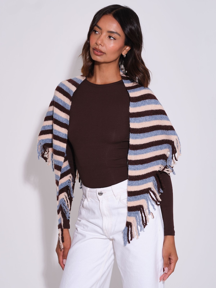 South Beach Brown Knitted Fringe Triangle Scarf Shawl - Image 1 of 4 South Beach Brown Knitted Fringe Triangle Scarf Shawl - Image 1 of 4