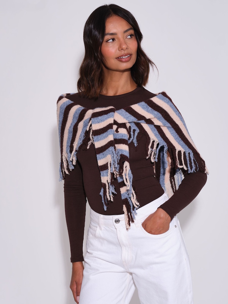 South Beach Brown Knitted Fringe Triangle Scarf Shawl - Image 4 of 4 South Beach Brown Knitted Fringe Triangle Scarf Shawl - Image 4 of 4