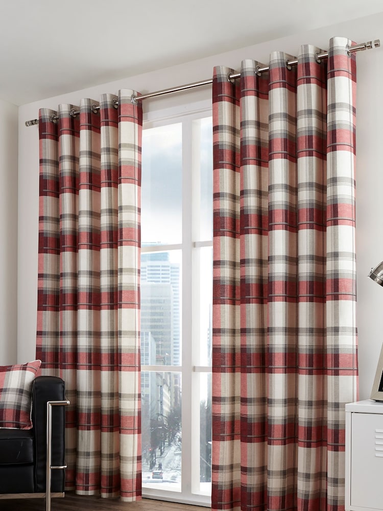 Fusion Red Balmoral Check 100% Cotton Eyelet Curtains - Image 1 of 3