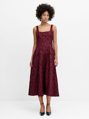 French Connection Red Milenda Jacquard Midi Dress - Image 1 of 7