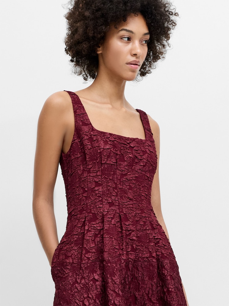 French Connection Red Milenda Jacquard Midi Dress - Image 2 of 7