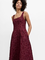French Connection Red Milenda Jacquard Midi Dress - Image 3 of 7