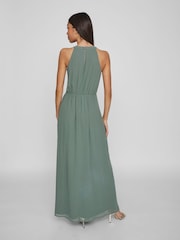 VILA Green Halter Neck Tulle Maxi Dress - Image 2 of 7