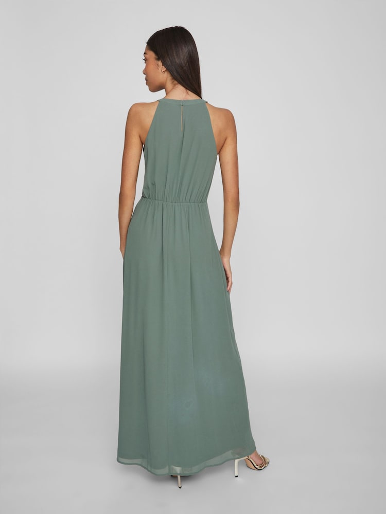 VILA Green Halter Neck Tulle Maxi Dress - Image 2 of 7
