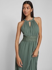 VILA Green Halter Neck Tulle Maxi Dress - Image 5 of 7