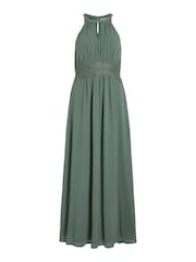 VILA Green Halter Neck Tulle Maxi Dress - Image 6 of 7