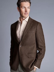 Charles Tyrwhitt Brown Luxury Italian Toffee Twill Slim Fit Jacket - Image 1 of 6