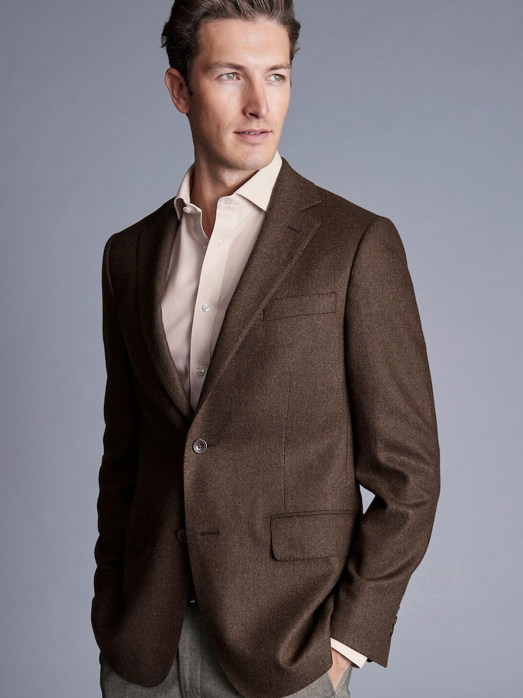 Charles Tyrwhitt Brown Luxury Italian Toffee Twill Slim Fit Jacket - Image 1 of 6
