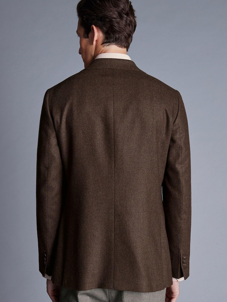 Charles Tyrwhitt Brown Luxury Italian Toffee Twill Slim Fit Jacket - Image 2 of 6