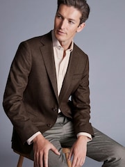 Charles Tyrwhitt Brown Luxury Italian Toffee Twill Slim Fit Jacket - Image 3 of 6