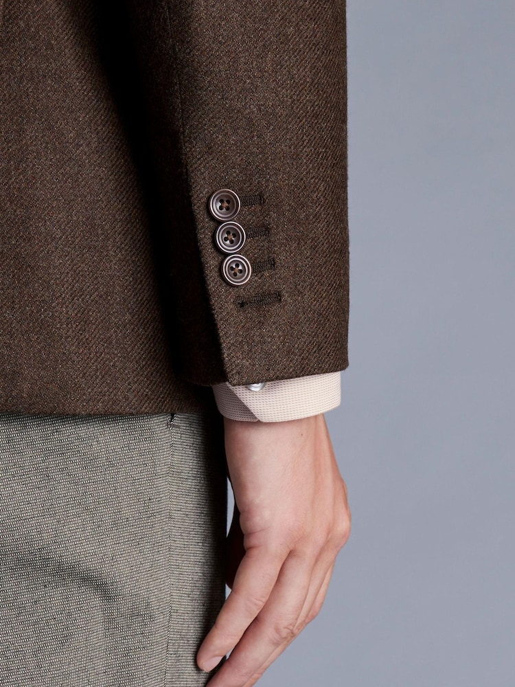 Charles Tyrwhitt Brown Luxury Italian Toffee Twill Slim Fit Jacket - Image 6 of 6