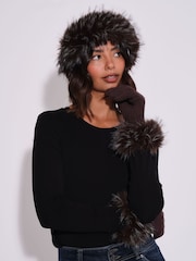 South Beach Brown Faux Fur Hat And Gloves Set - Image 1 of 4