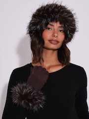 South Beach Brown Faux Fur Hat And Gloves Set - Image 2 of 4