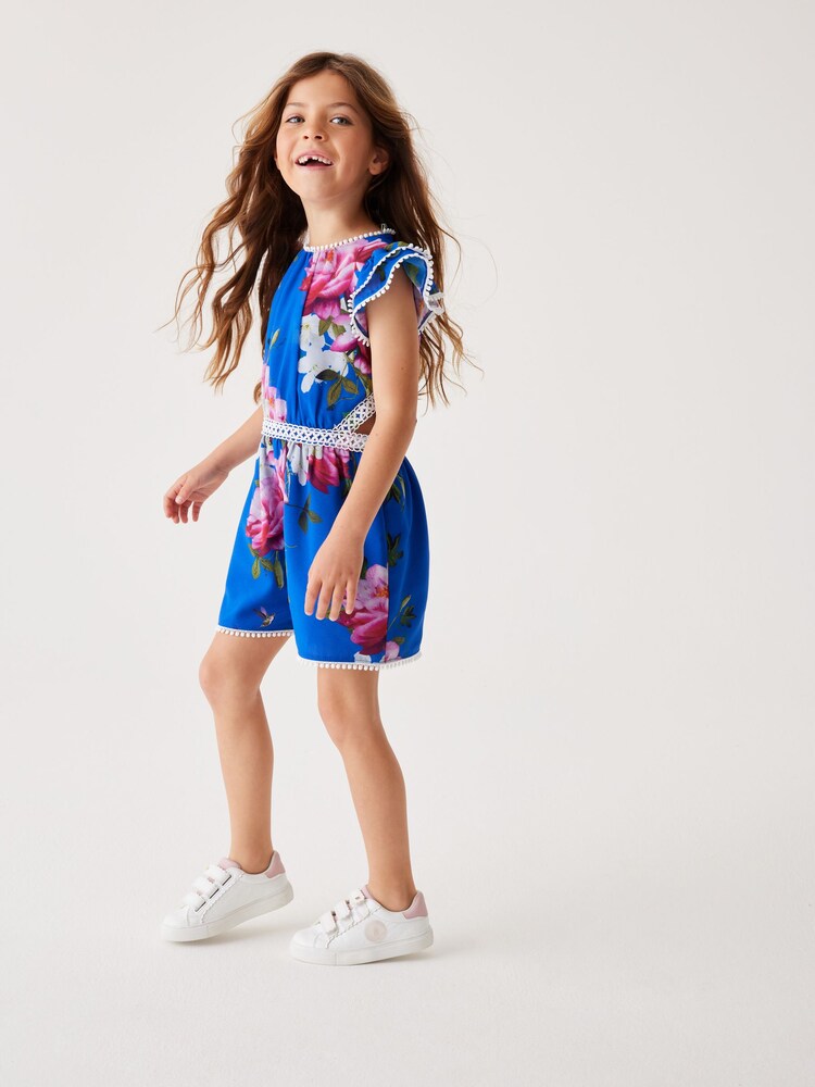 Baker by Ted Baker Blue Floral Cutout Playsuit - Image 2 of 9 Baker by Ted Baker Blue Floral Cutout Playsuit - Image 2 of 9