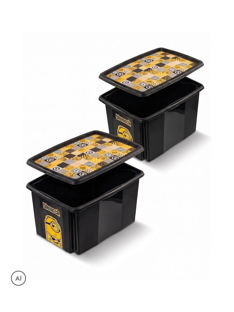 Keeeper 2 Pack Black 30L Minions Turning Stacking Boxes - Image 2 of 6 Keeeper 2 Pack Black 30L Minions Turning Stacking Boxes - Image 2 of 6