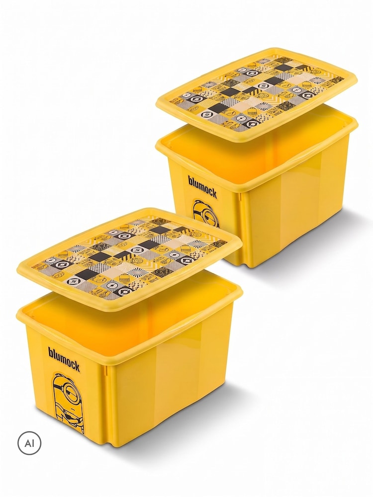Keeeper 2 Pack Yellow 30L Minions Turning Stacking Boxes - Image 2 of 6 Keeeper 2 Pack Yellow 30L Minions Turning Stacking Boxes - Image 2 of 6