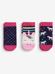 JoJo Maman Bébé Navy Girls' 3-Pack Navy Unicorn Socks - Image 2 of 2