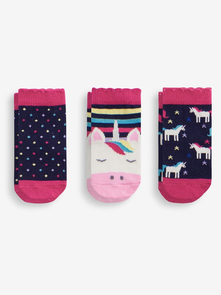 JoJo Maman Bébé Navy Girls' 3-Pack Navy Unicorn Socks - Image 2 of 2