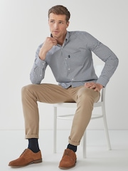 Navy Blue/White Gingham Easy Iron Button Down Oxford Shirt - Image 3 of 8