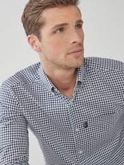Navy Blue/White Gingham Easy Iron Button Down Oxford Shirt - Image 4 of 8