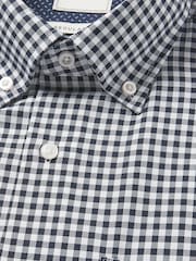 Navy Blue/White Gingham Easy Iron Button Down Oxford Shirt - Image 6 of 8