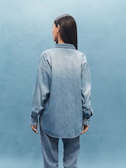 Mid Blue Embellished Oversized Denim 100% Cotton Shirt - Image 3 of 7