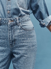 Mid Blue Mom Embellished 100% Cotton Jeans - Image 4 of 6