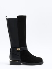 River Island Black Girls  Lock Riding Knee High Boots - Image 1 of 1