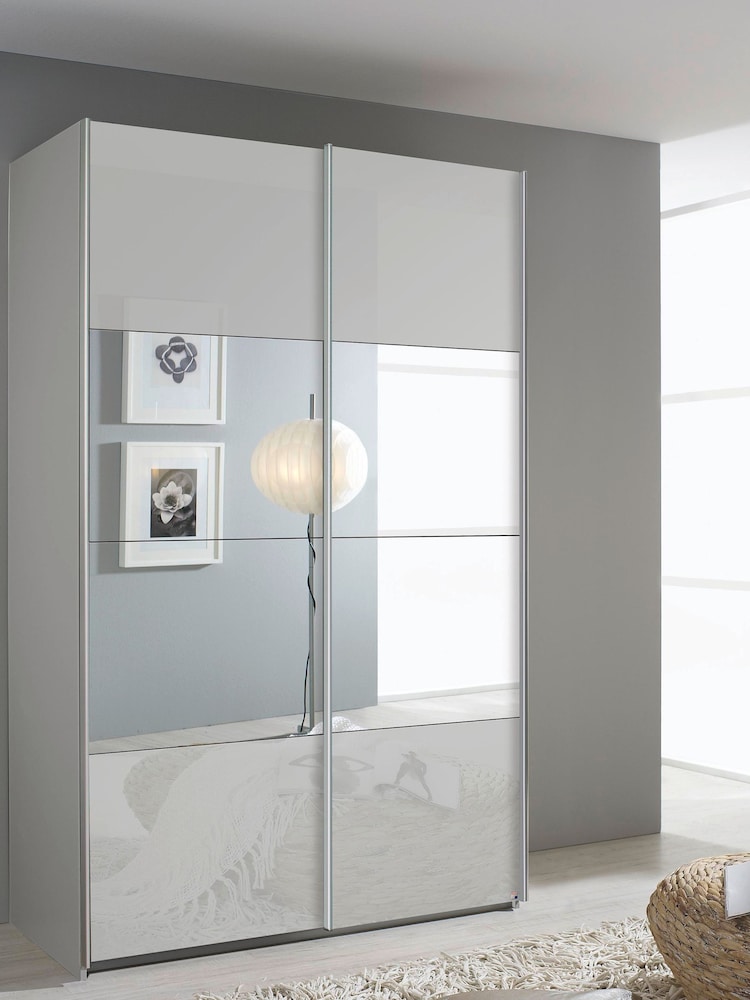 Rauch Grey Courtney Glass and Centre 1.3m Sliding Mirror Semi Fitted Wardrobe - Image 1 of 2