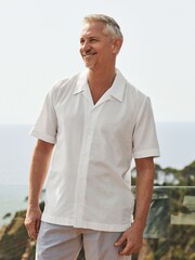 White Diamond Jacquard Short Sleeve Shirt With Cuban Collar - Image 1 of 1