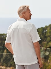 White Diamond Jacquard Short Sleeve Shirt With Cuban Collar - Image 1 of 4