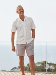 White Diamond Jacquard Short Sleeve Shirt With Cuban Collar - Image 2 of 4
