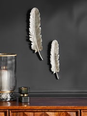 Set of 2 Silver Feather Wall Art - Image 1 of 5