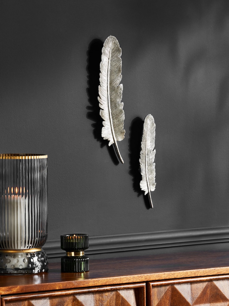 Set of 2 Silver Feather Wall Art - Image 2 of 5