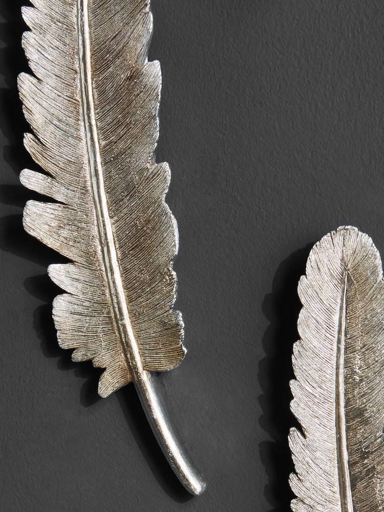 Set of 2 Silver Feather Wall Art - Image 3 of 5
