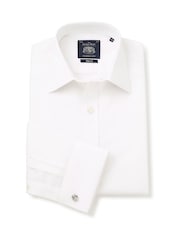 Savile Row Company Slim Fit Poplin Non Iron Double Cuff 100% Cotton White Shirt - Image 2 of 4