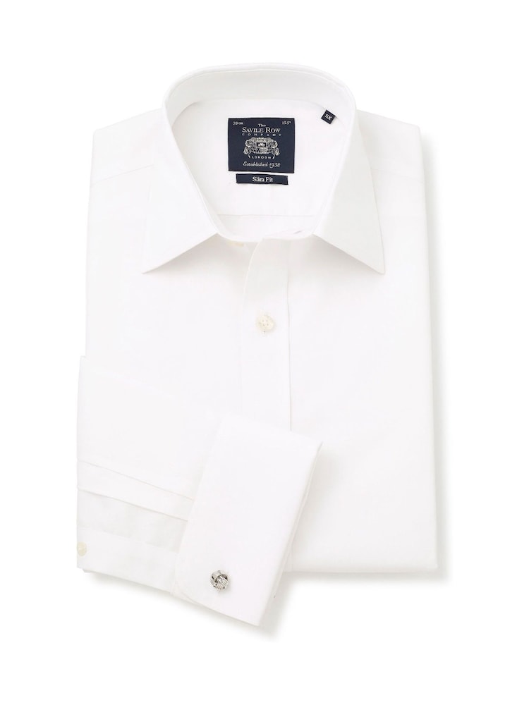 Savile Row Company Slim Fit Poplin Non Iron Double Cuff 100% Cotton White Shirt - Image 2 of 4