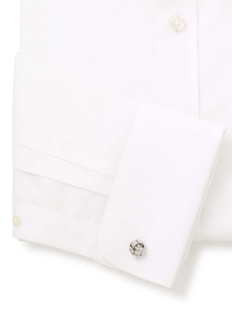 Savile Row Company Slim Fit Poplin Non Iron Double Cuff 100% Cotton White Shirt - Image 4 of 4