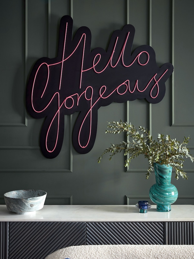 Black Pink Hello Gorgeous Plaque Wall Art - Image 1 of 6