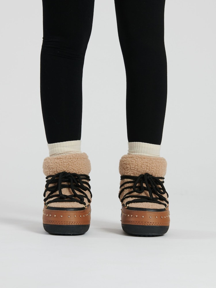 South Beach Natural Borg Snow Boots With Stud Detail - Image 2 of 4