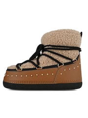 South Beach Natural Borg Snow Boots With Stud Detail - Image 3 of 4