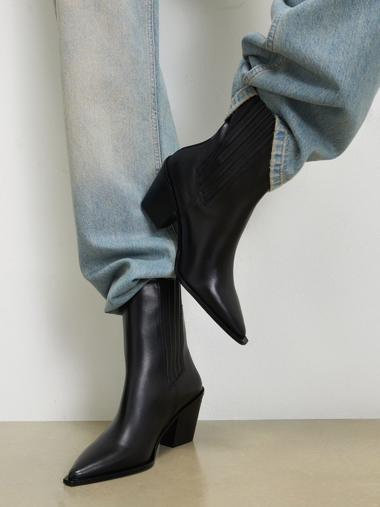 River Island Black Leather Ankle Boots - Image 2 of 6