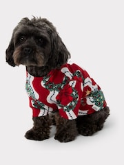 Chelsea Peers Red Recycled Fibre Wreath & Tree Stripe Print Dog Pyjamas - Image 1 of 4