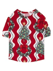 Chelsea Peers Red Recycled Fibre Wreath & Tree Stripe Print Dog Pyjamas - Image 3 of 4