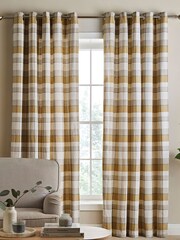 Catherine Lansfield Yellow Brushed 100% Cotton Thermal Check Eyelet Curtains - Image 2 of 4