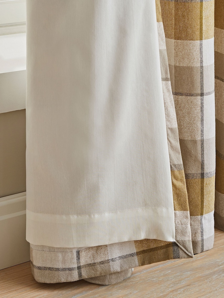 Catherine Lansfield Yellow Brushed 100% Cotton Thermal Check Eyelet Curtains - Image 4 of 4