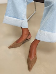 River Island Brown Suede Slingback Kitten Heels - Image 1 of 6