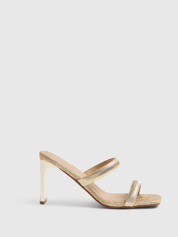 River Island Gold Double Band Heeled Sandals - Image 1 of 5 River Island Gold Double Band Heeled Sandals - Image 1 of 5