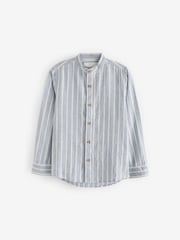 Grey Stripe Grandad Collar Linen Mix Long Sleeve Shirt (3-16yrs) - Image 1 of 3